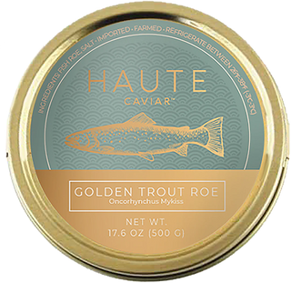Golden rainbow trout roe (500 grams) from France in luxury tin